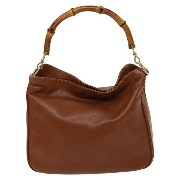 GUCCI Bamboo Hand Bag Leather 2way Brown Gold - Picture 3 of 16